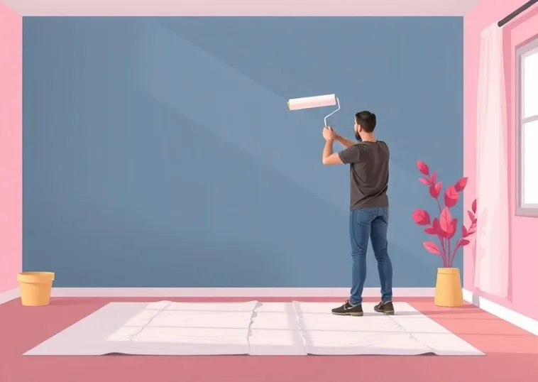 Peintre appliquant la peinture au rouleau sur un mur de salon